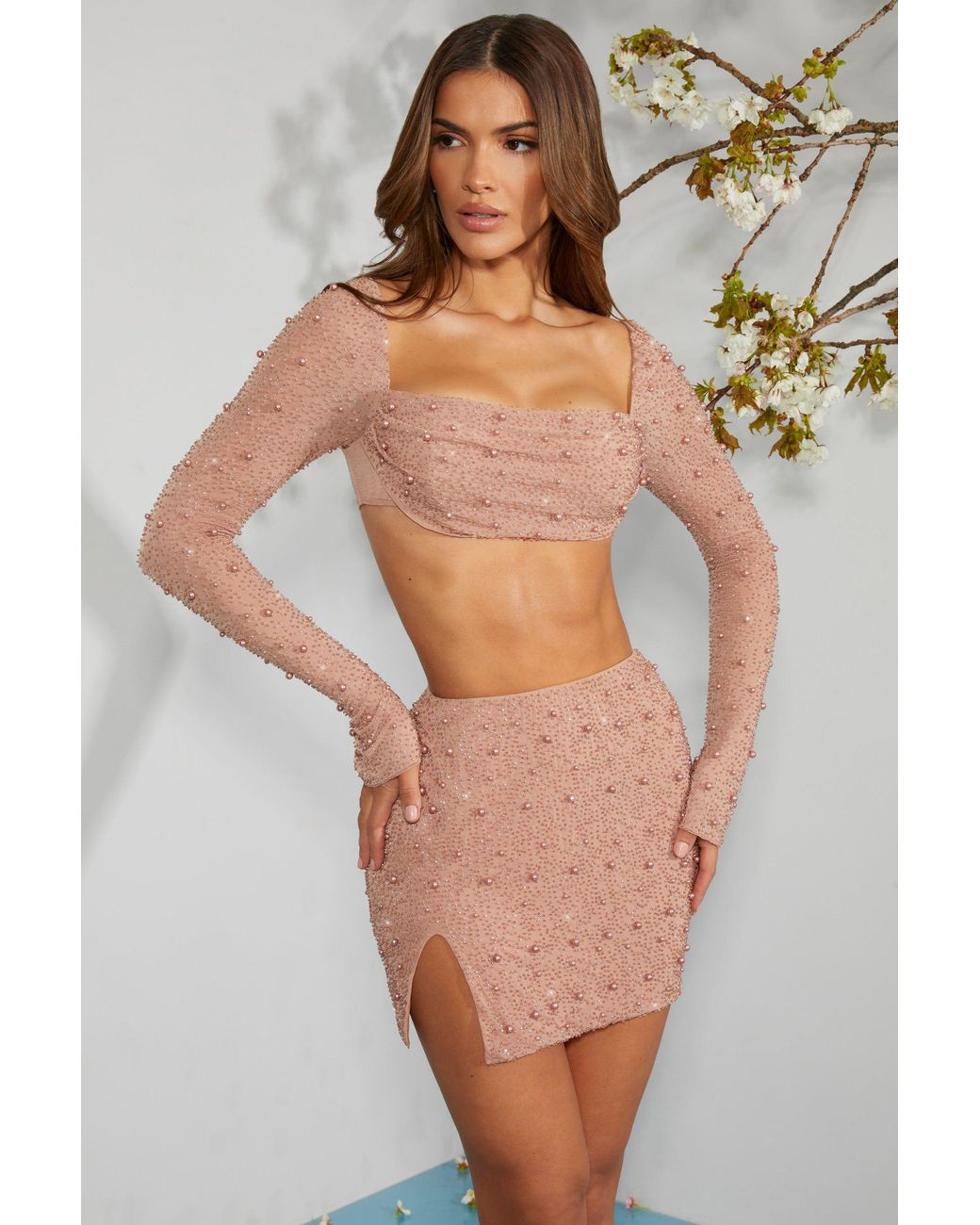 Oh Polly Natural High Waist Thigh Split Mini Skirt