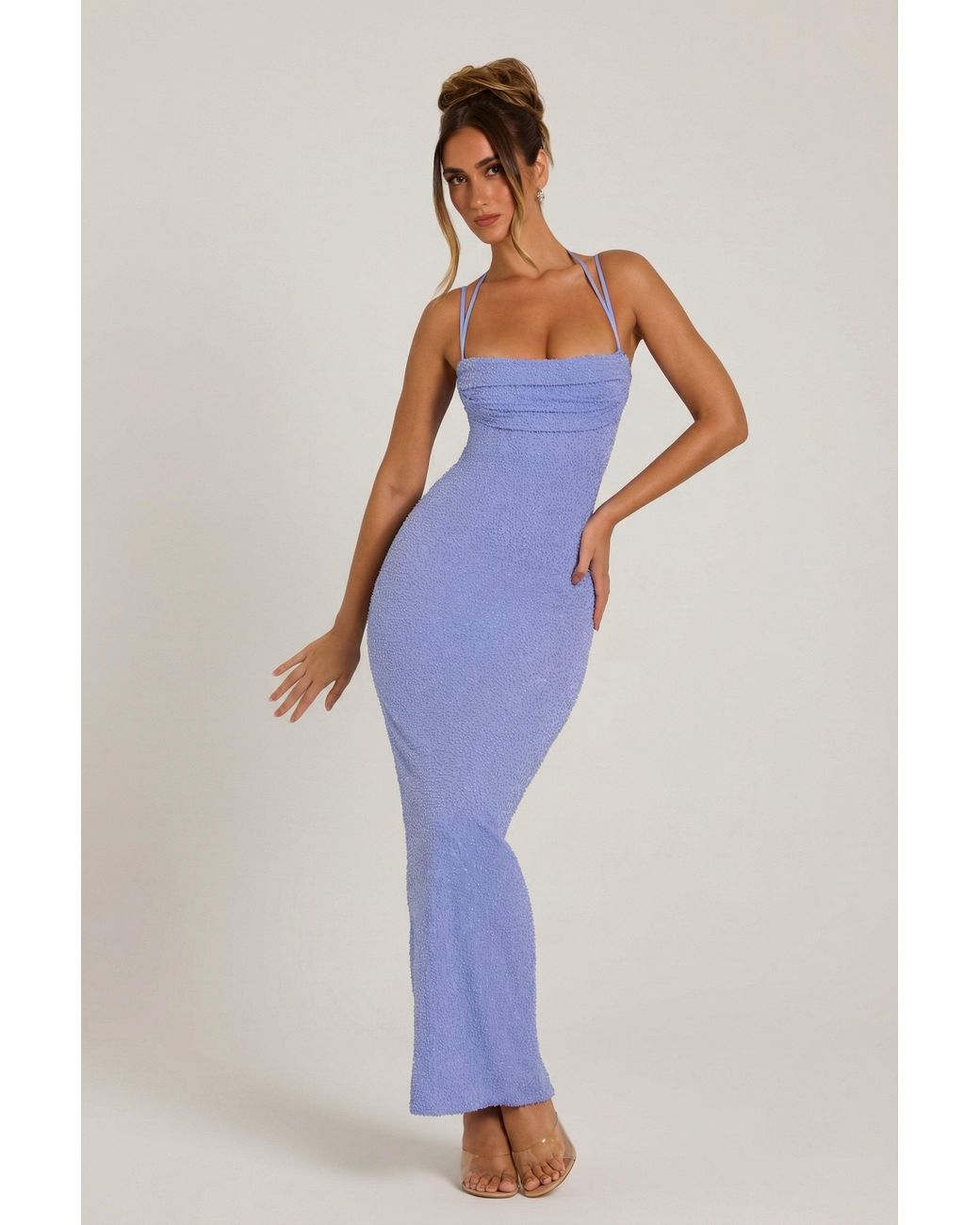 Oh Polly Blue Embellished Cowl Neck Maxi Dress