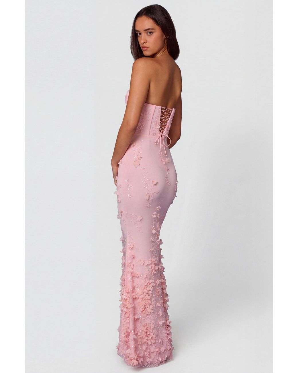 Oh Polly Blue Lace-Up Corset Maxi Dress