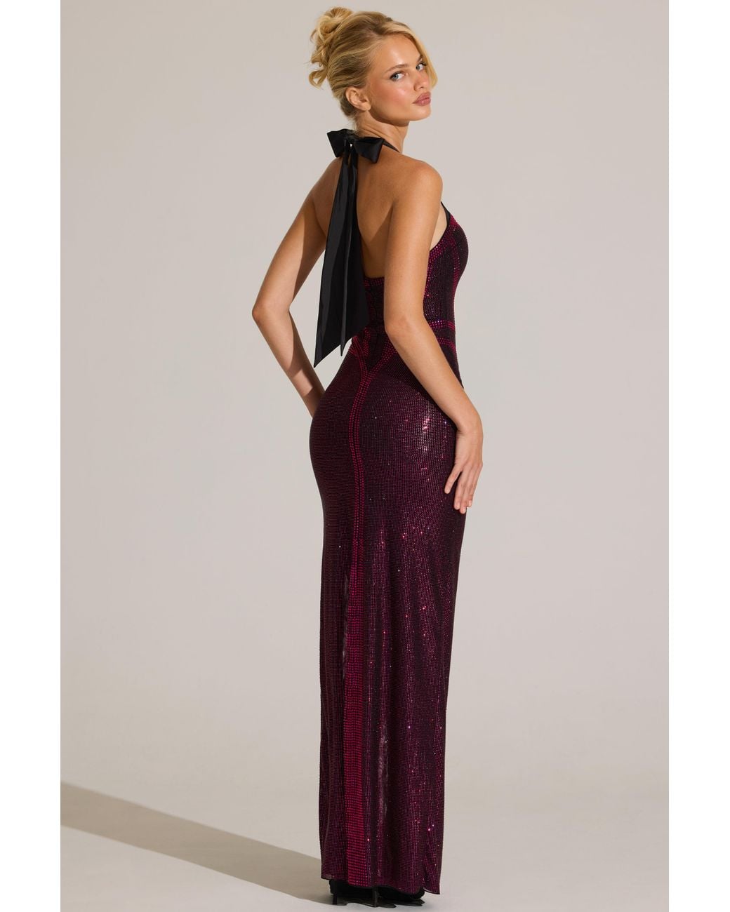 Oh Polly Pink Embellished Halterneck Maxi Dress