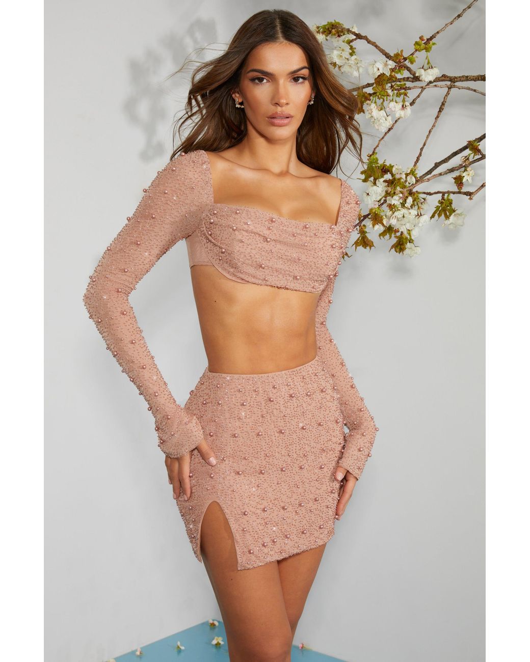 Oh Polly Natural High Waist Thigh Split Mini Skirt