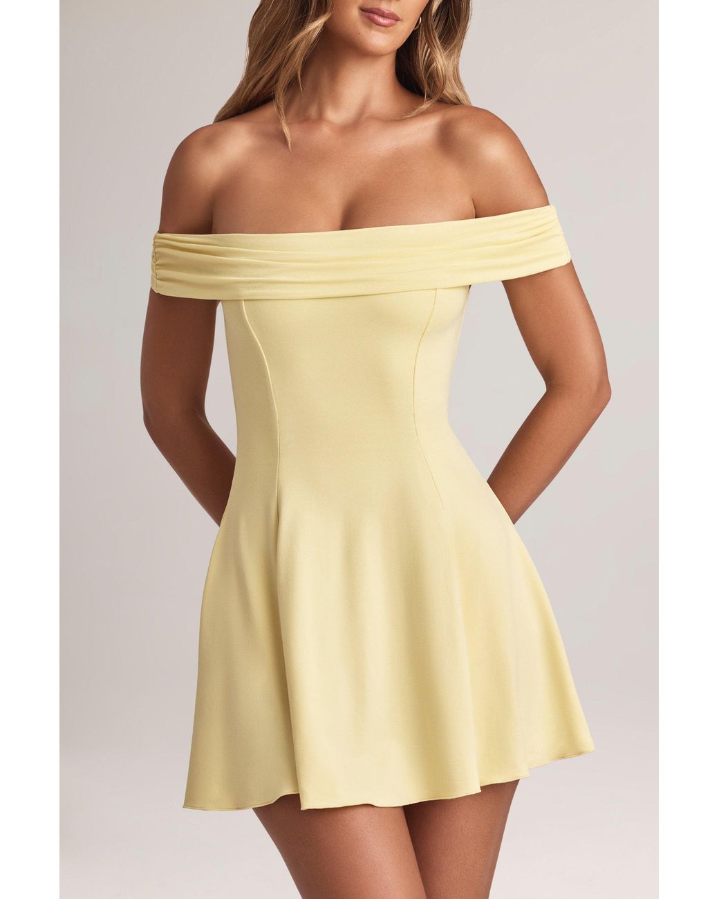 Oh Polly Yellow Modal Off-Shoulder A-Line Mini Dress