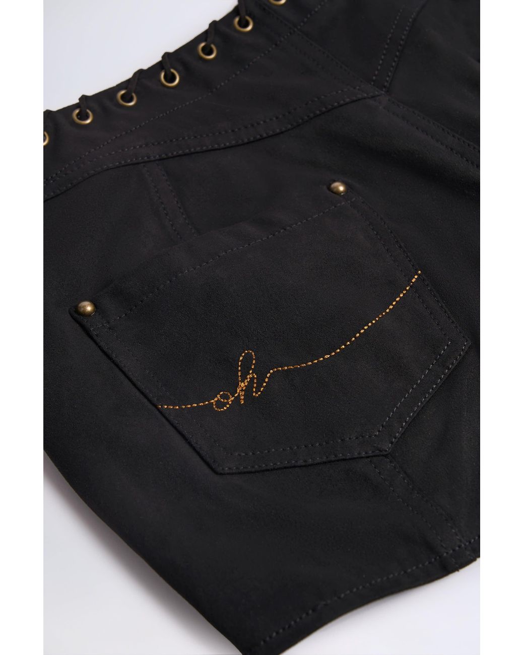 Oh Polly Black Lace-Up Mid-Rise Shorts