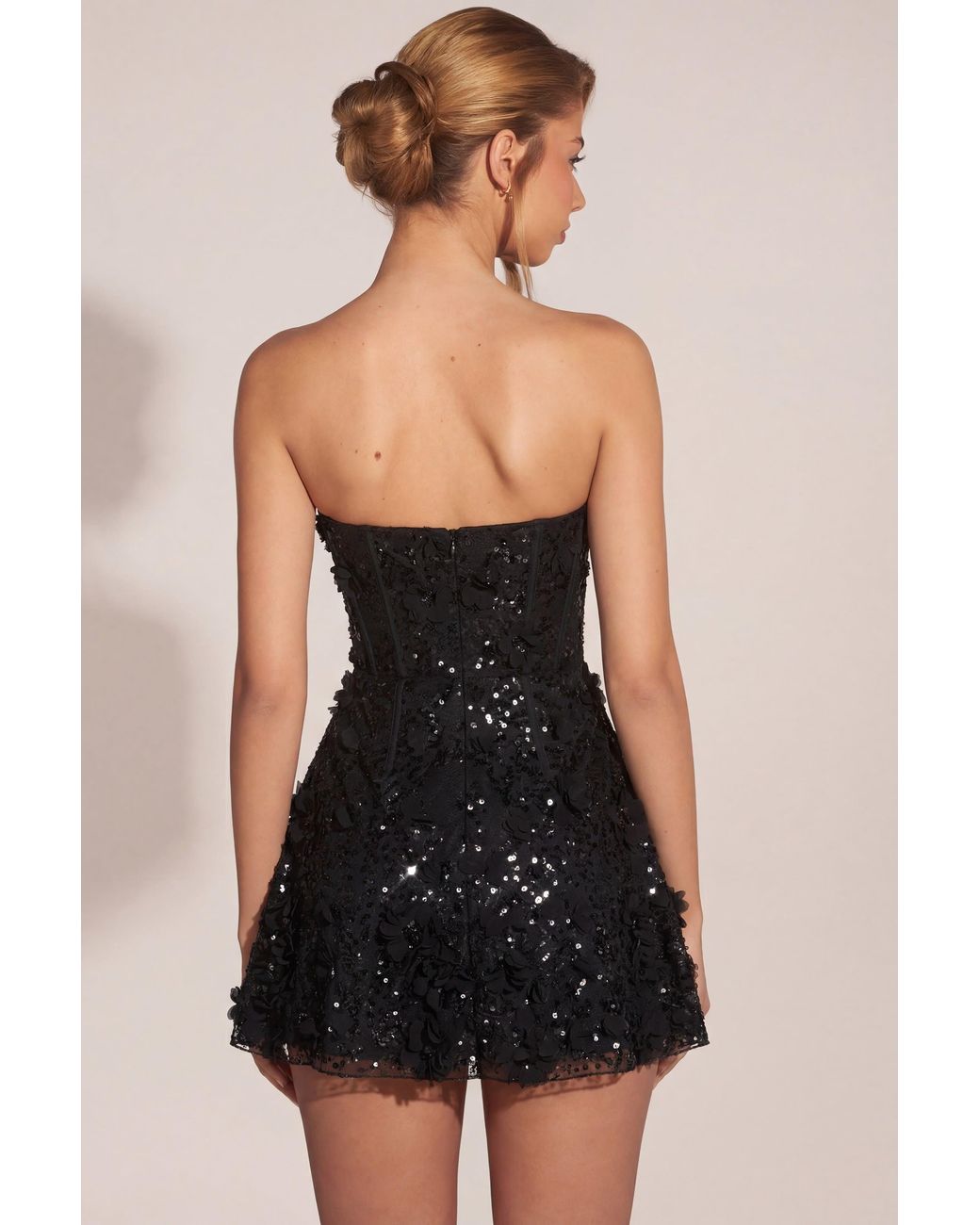 Oh Polly Black Embellished Appliqué Sweetheart Mini Dress