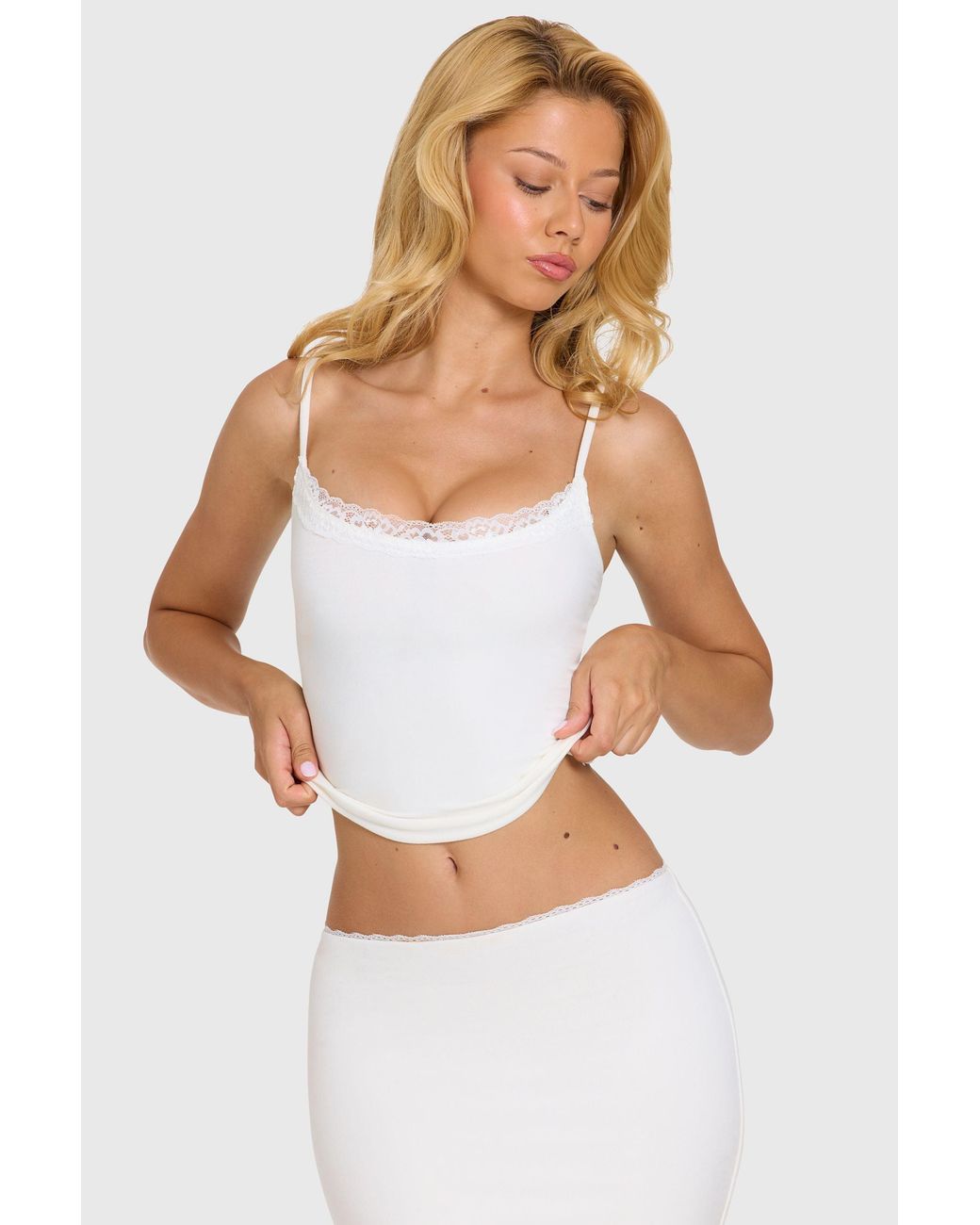 Oh Polly White Modal Lace-Trim Top