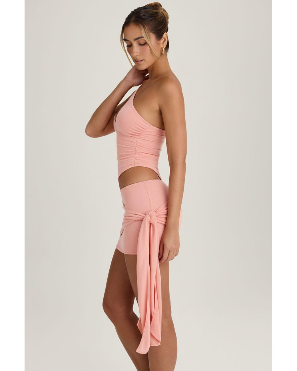 Oh Polly Pink Draped Mid-Rise Mini Skirt