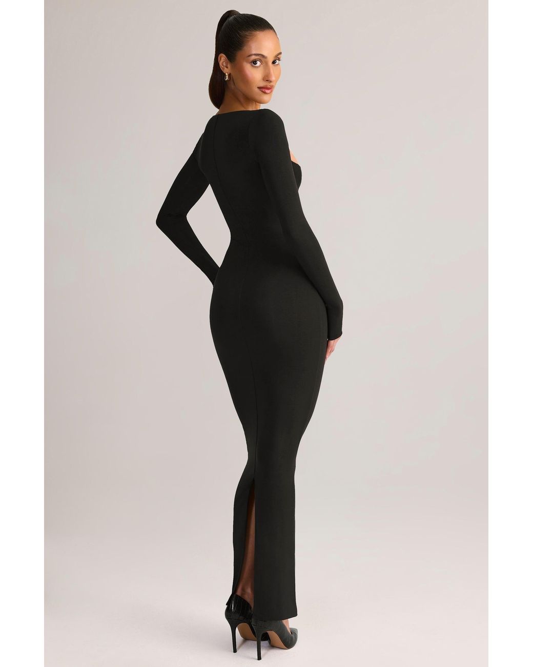 Oh Polly Black Modal Square-Neck Bodycon Maxi Dress