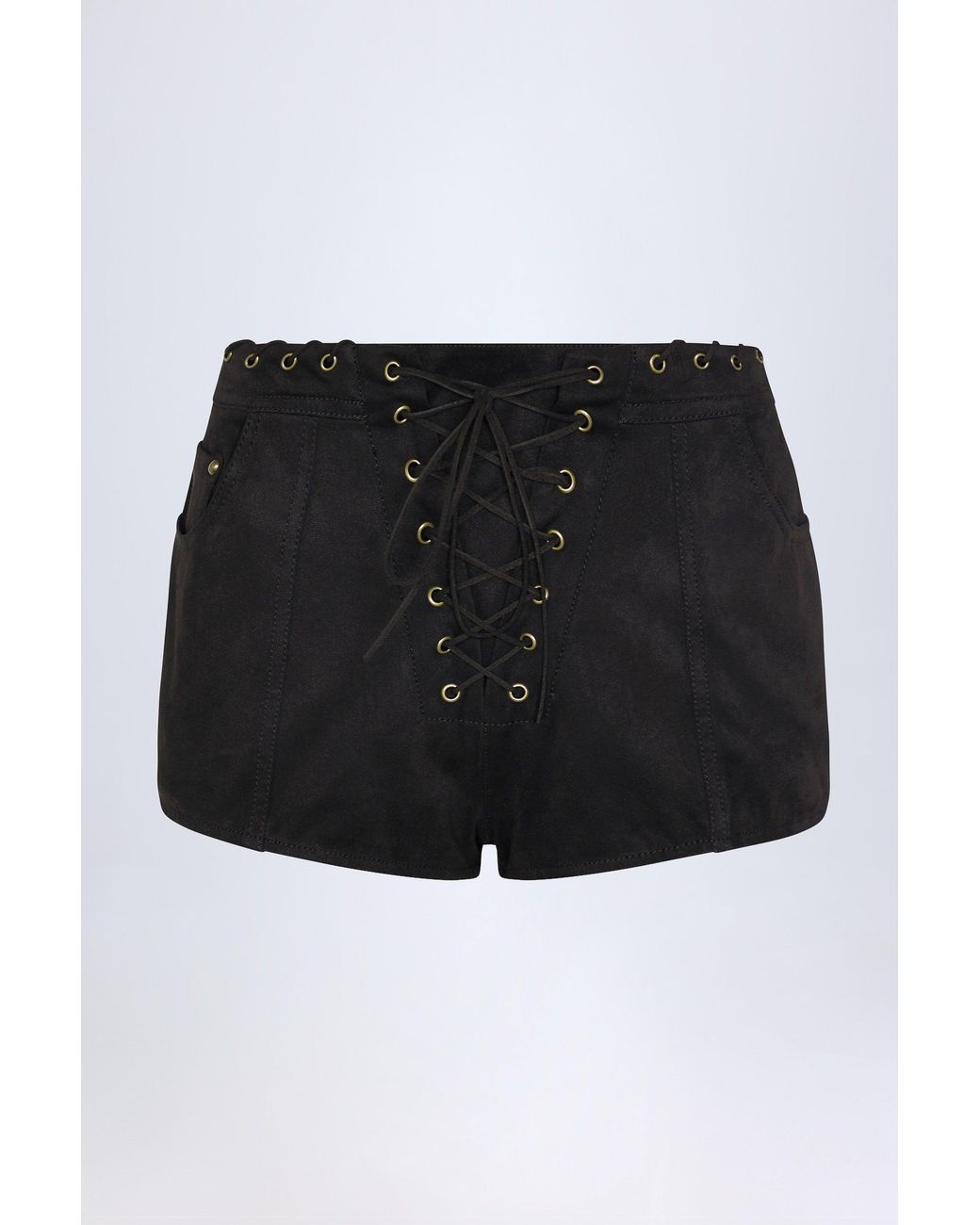 Oh Polly Black Lace-Up Mid-Rise Shorts