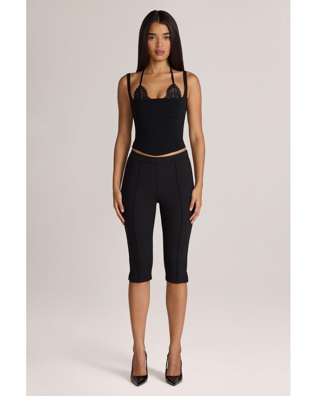 Oh Polly Black Ponte Capri Leggings