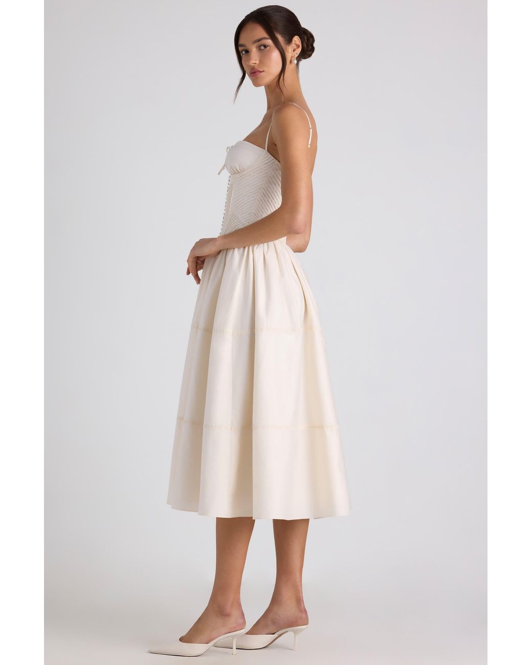 Oh Polly White Lace-Trim Pintucked Poplin Midaxi Dress