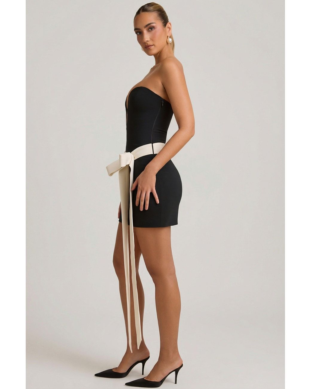 Oh Polly Black Strapless Bow-Detail A-Line Mini Dress