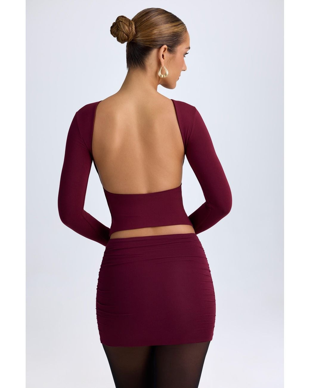Oh Polly Red Modal High Neck Long Sleeve Open Back Top