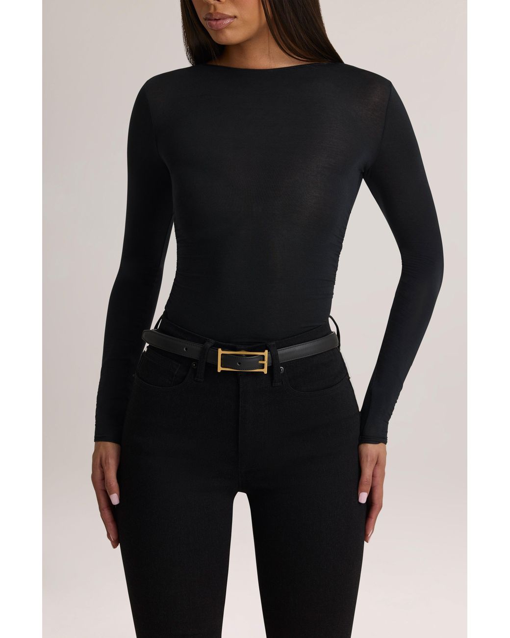 Oh Polly Black Modal Ruched Long-Sleeve Top