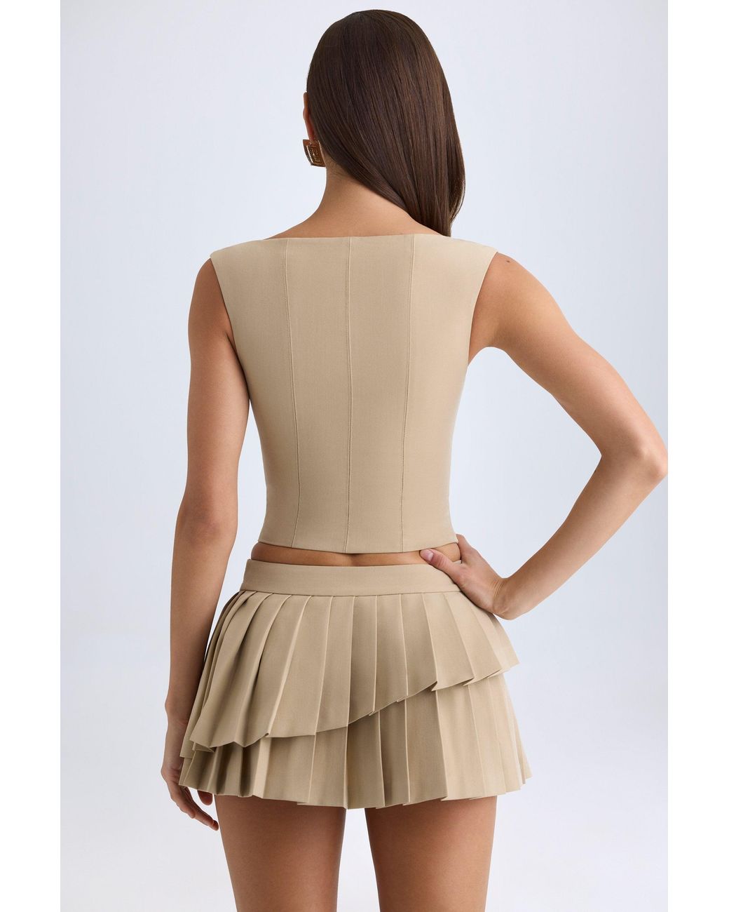 Oh Polly Natural Layered Pleated Low-Rise Mini Skirt