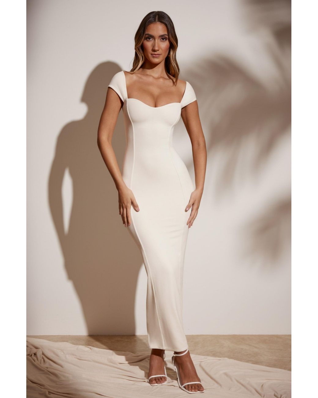 Oh Polly Natural Modal Sweetheart-Neck Cap-Sleeve Maxi Dress