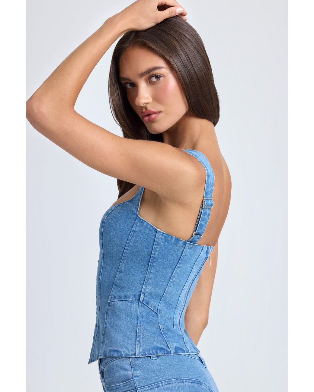 Oh Polly Blue Lace-Up Corset Top