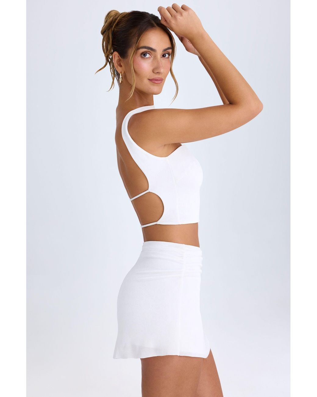 Oh Polly White Ruched Mid-Rise Mini Skirt