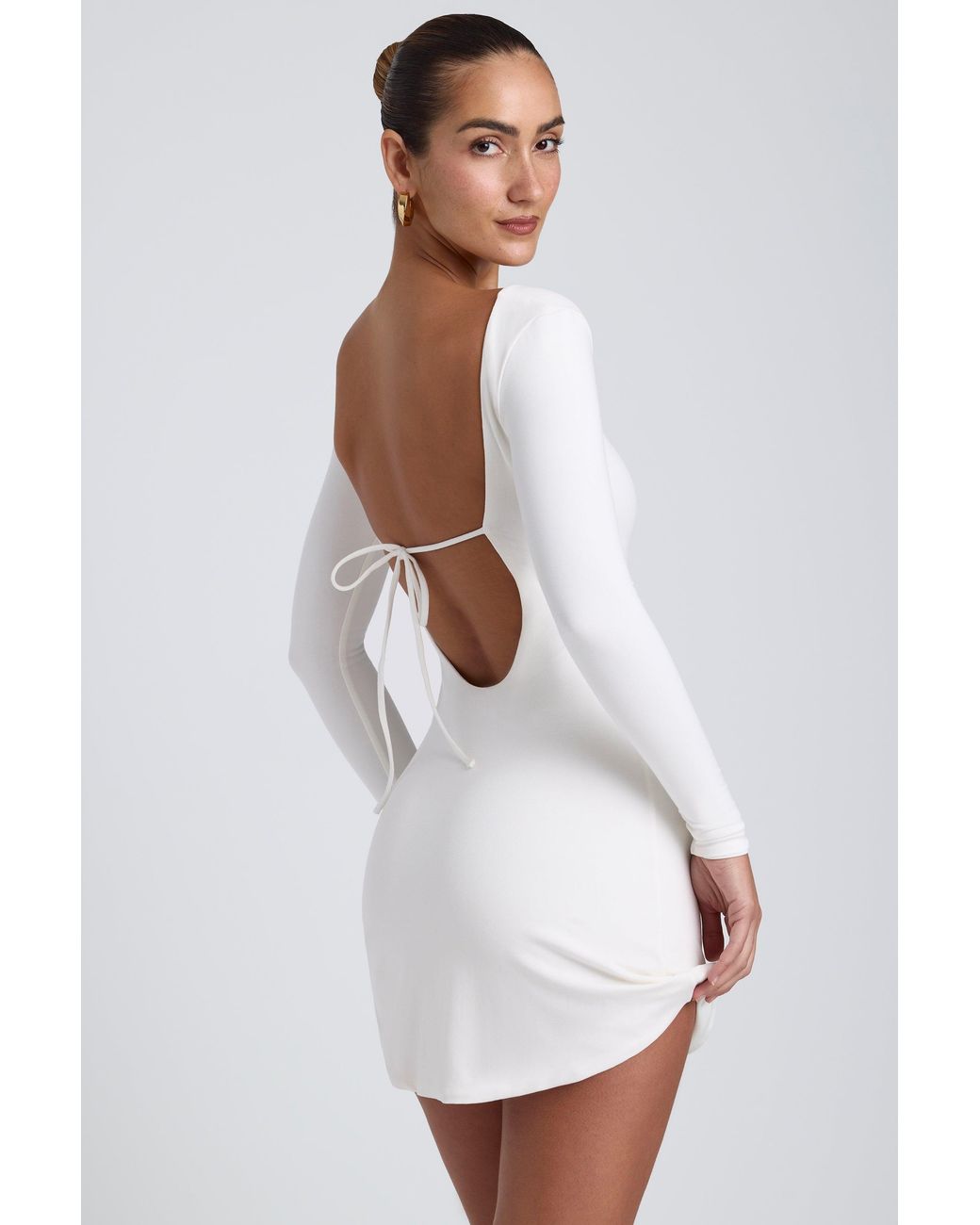 Oh Polly White Modal Square Neck Long Sleeve Mini Dress