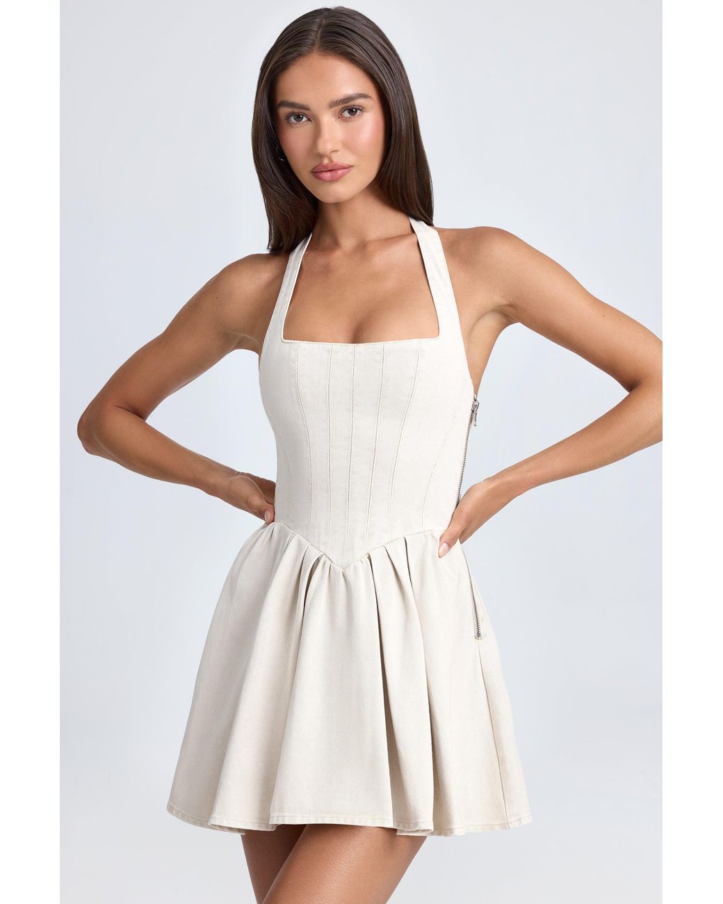 Oh Polly White Halterneck Corset Micro Mini Dress