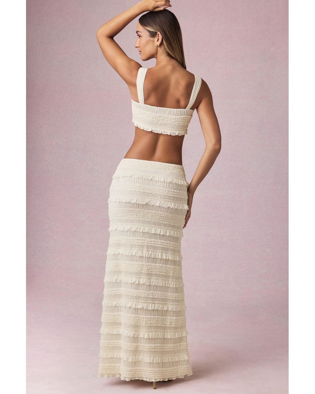 Oh Polly White Ruffled Mid-Rise Maxi Skirt