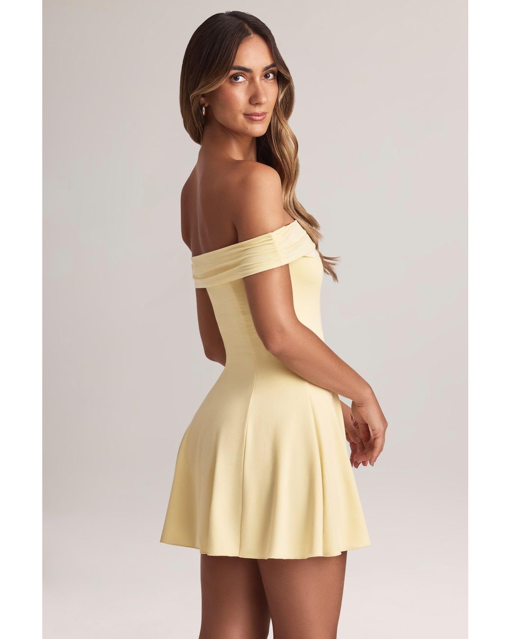Oh Polly Yellow Modal Off-Shoulder A-Line Mini Dress