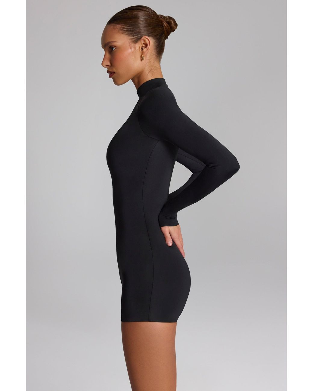 Oh Polly Black Slinky Jersey Long-Sleeve Playsuit