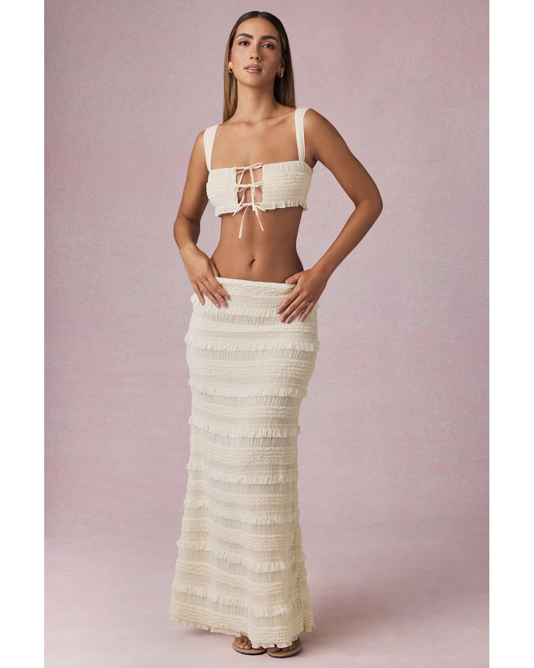 Oh Polly White Ruffled Mid-Rise Maxi Skirt