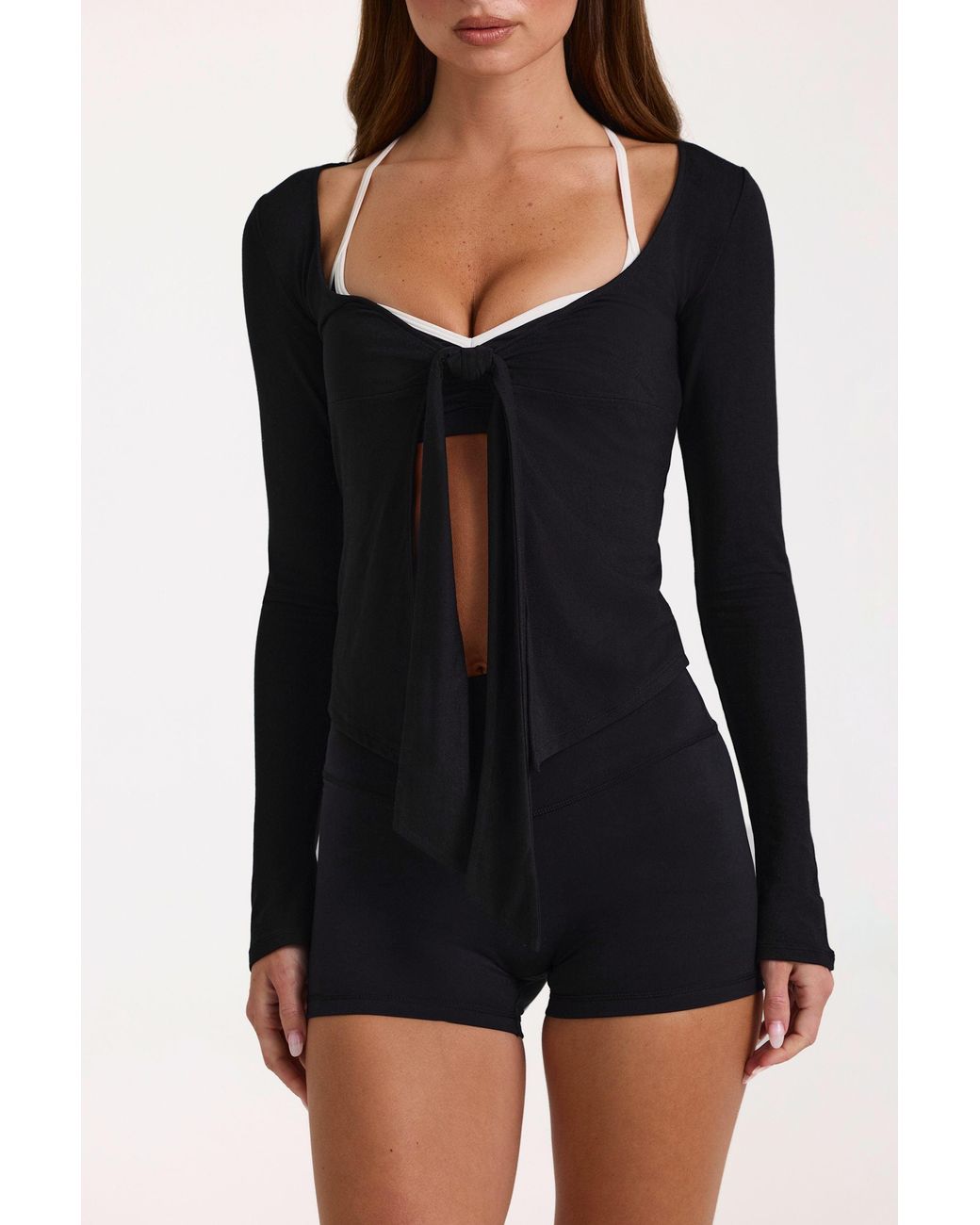 BO+TEE Black Buttercloud Tie-Front Top