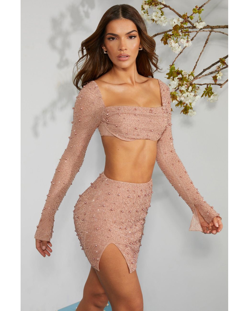 Oh Polly Natural High Waist Thigh Split Mini Skirt