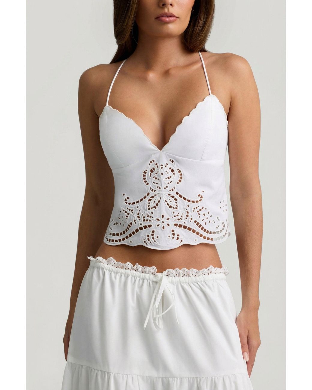 Oh Polly White Cutwork Backless Cotton-Poplin Camisole Top