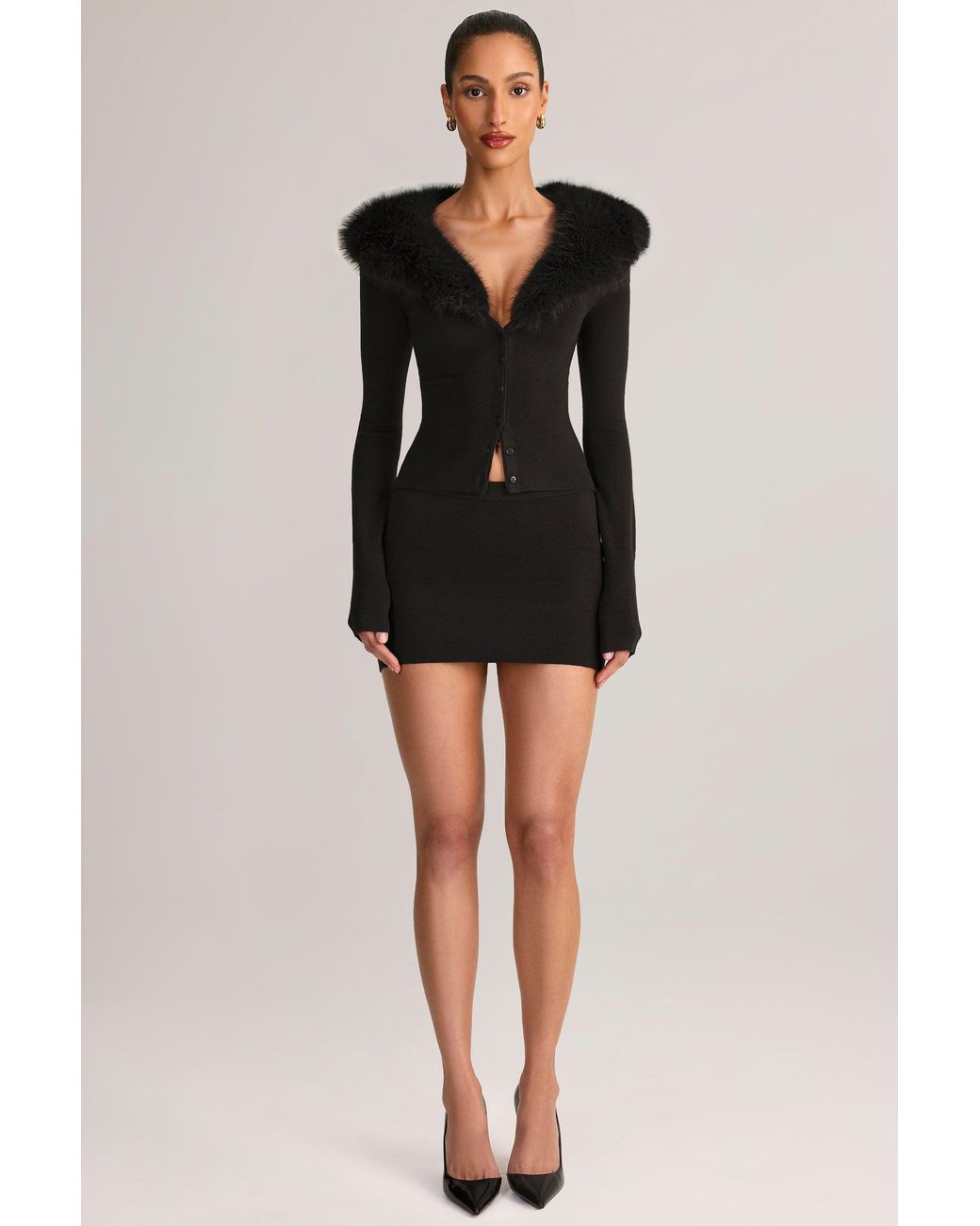 Oh Polly Black Knit Mid-Rise Mini Skirt