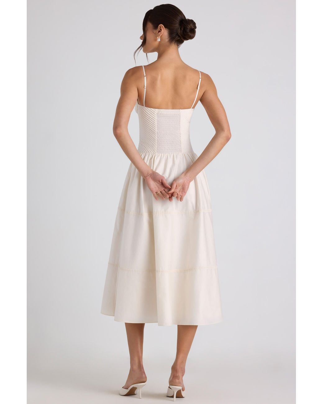 Oh Polly White Lace-Trim Pintucked Poplin Midaxi Dress