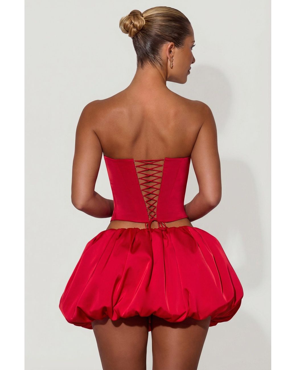 Oh Polly Red Embellished Heart Cut-Out Strapless Corset Top