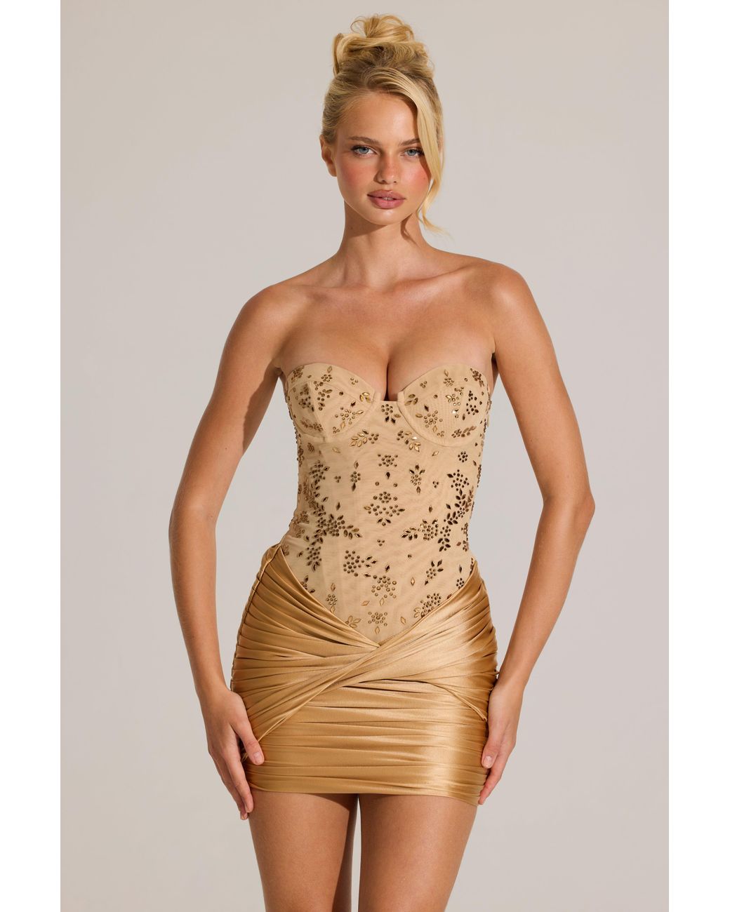 Oh Polly Metallic Embellished Corset Mini Dress
