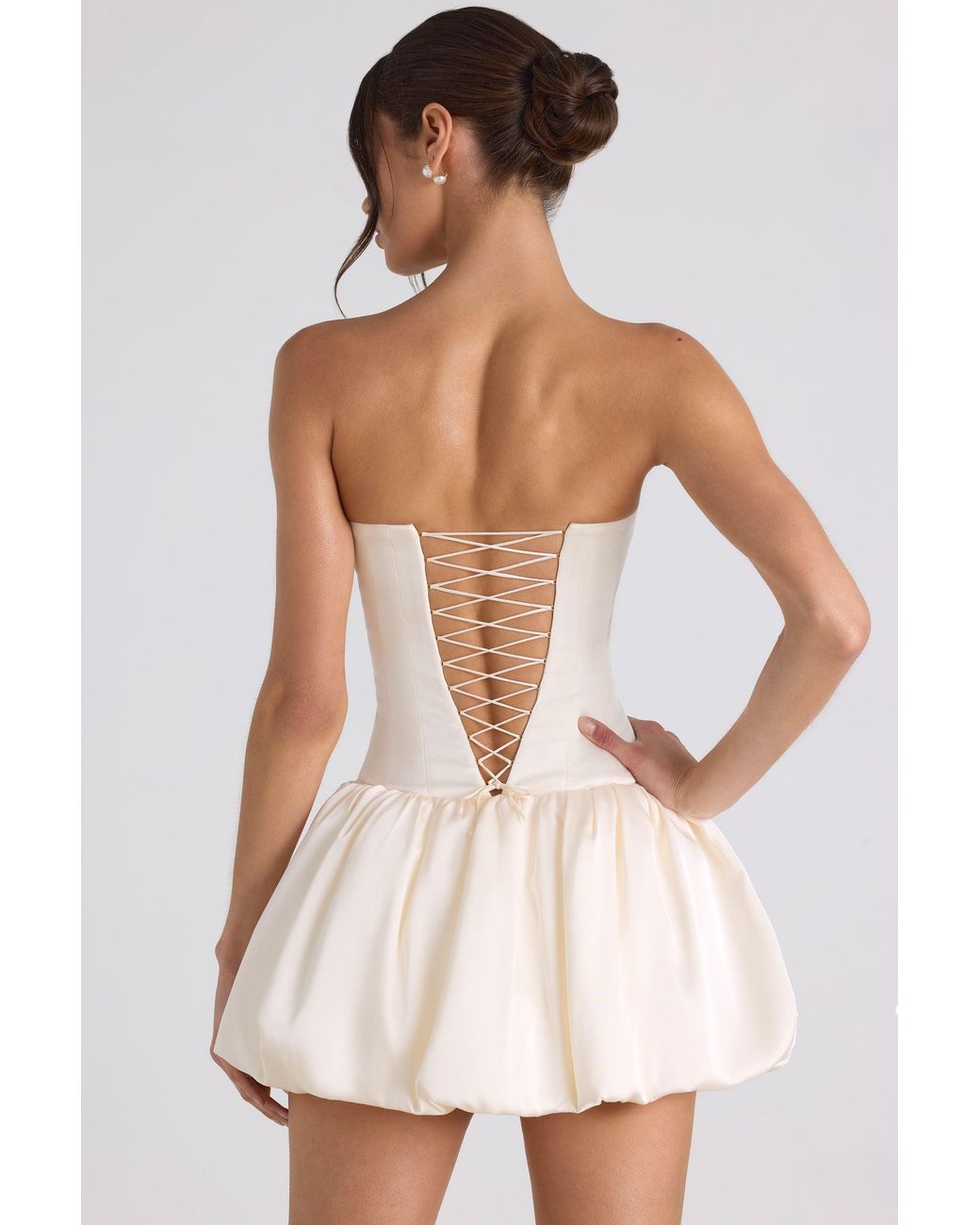 Oh Polly White Lace-Up Bubble Hem Corset Mini Dress
