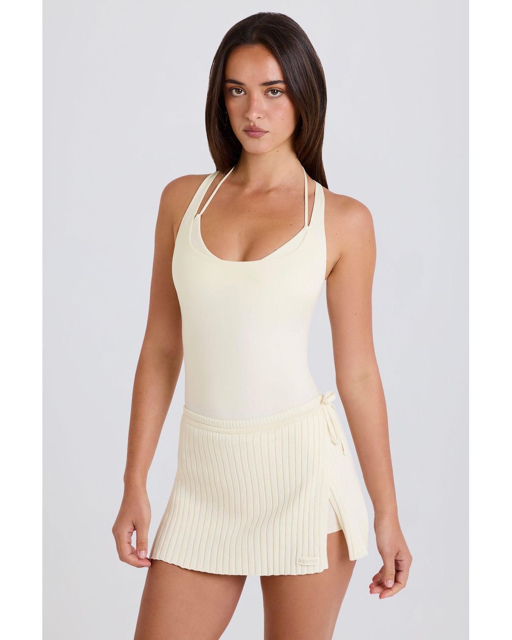 BO+TEE White Ribbed Knit Tie Wrapover Skort