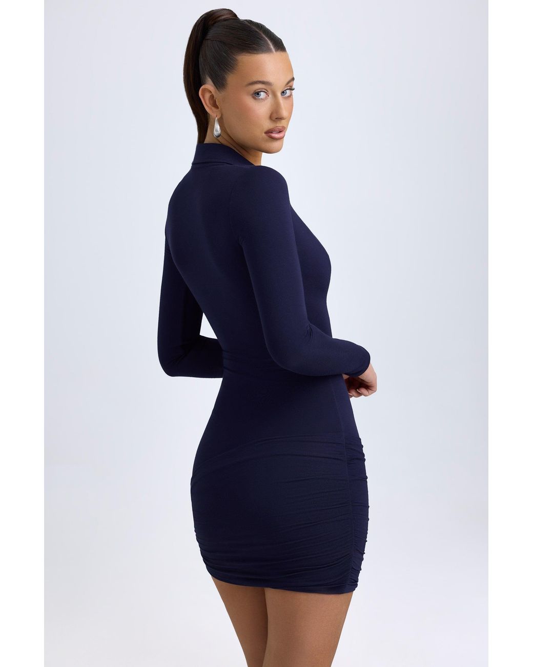 Oh Polly Blue Modal Plunge V-Neck Mini Dress