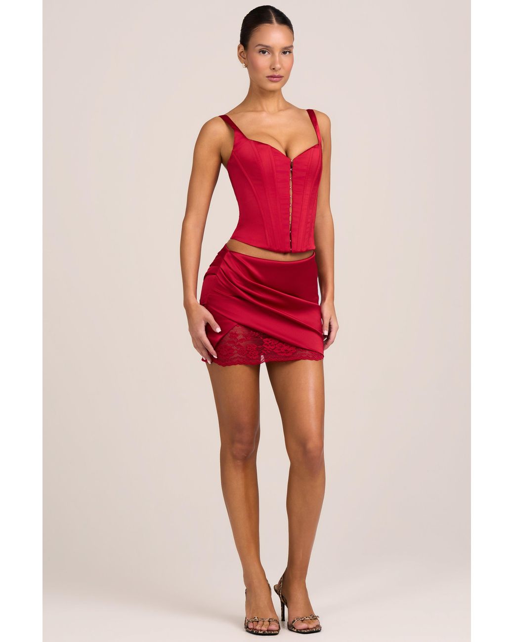 Oh Polly Red Satin Mid-Rise Mini Skirt