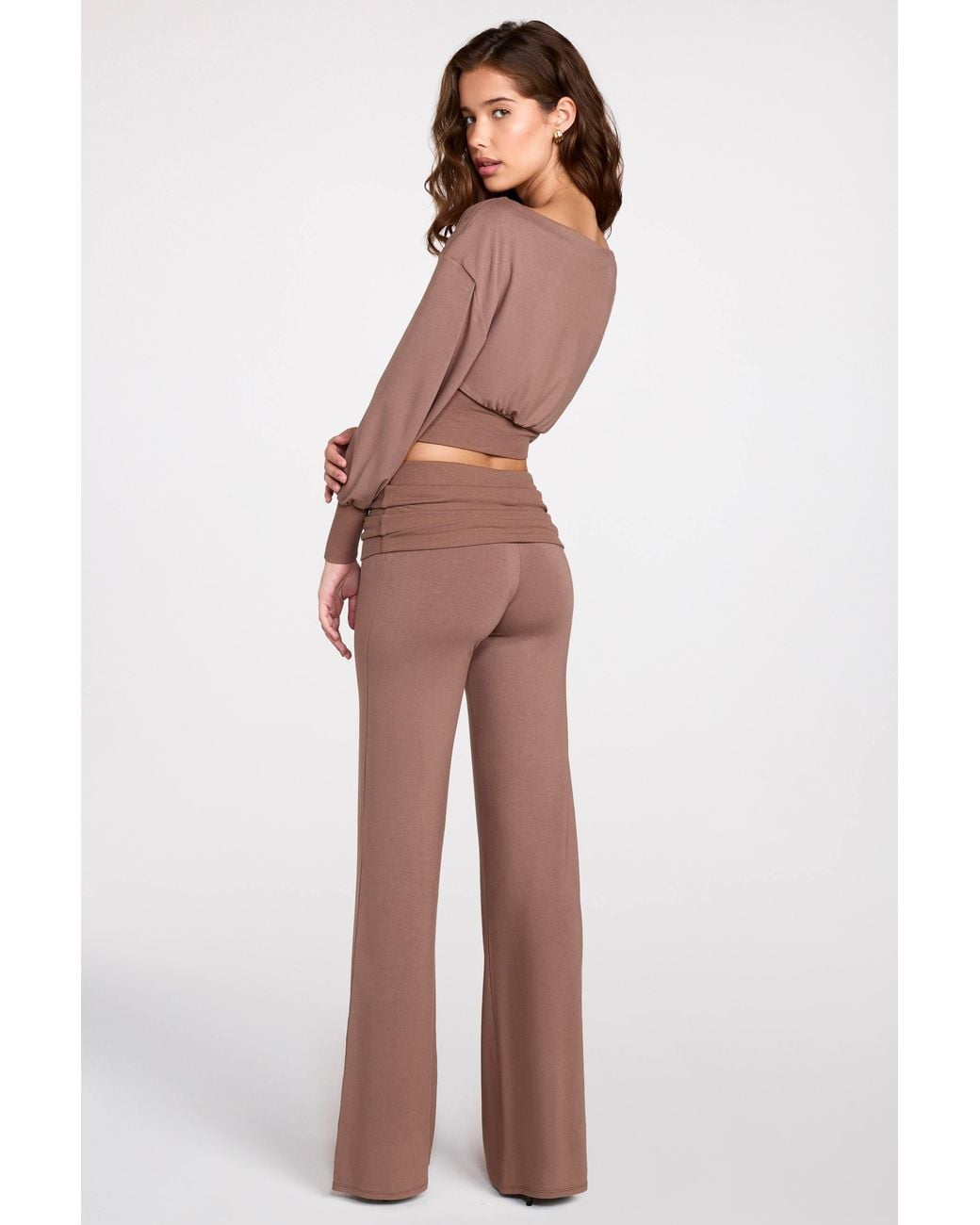 Oh Polly Brown Modal Low-Rise Straight-Leg Trousers