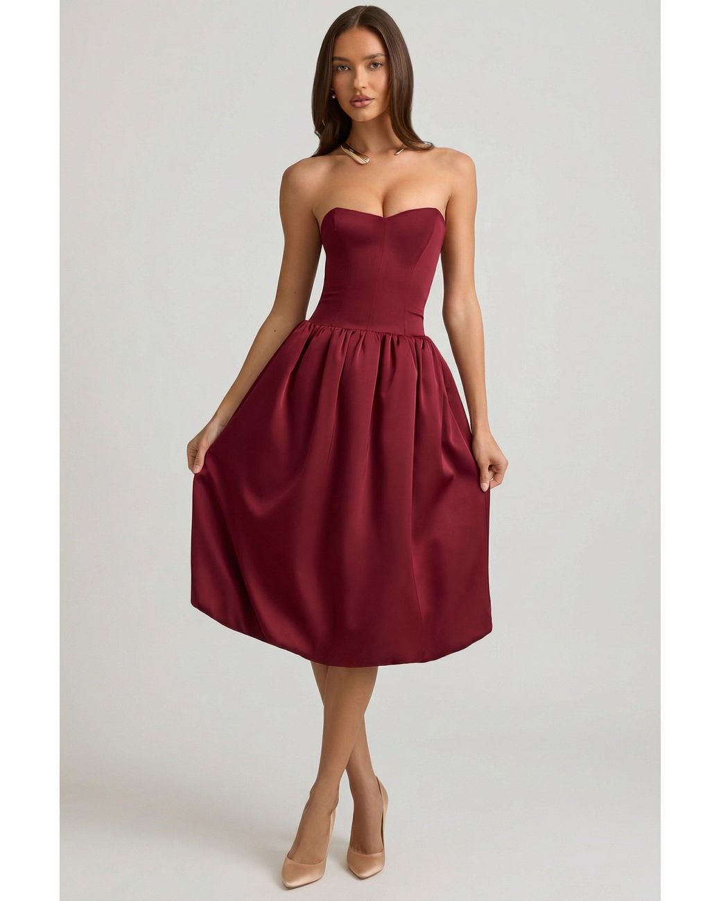 Oh Polly Red Convertible Bow-Detail Bubble Hem Midaxi Dress