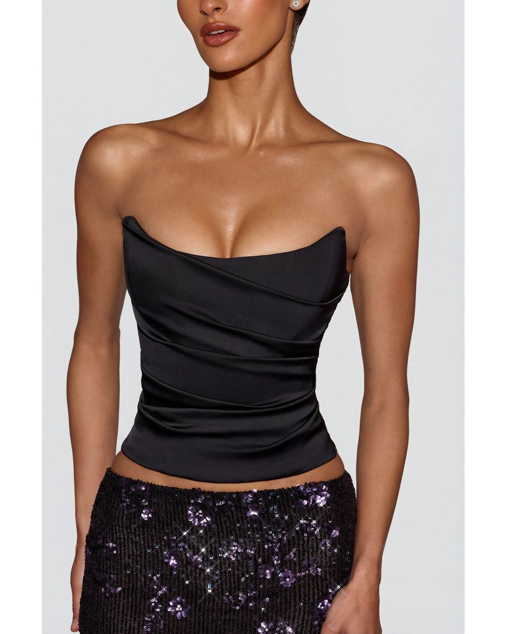 Oh Polly Black Embellished Mid-Rise Thigh-Split Maxi Skirt