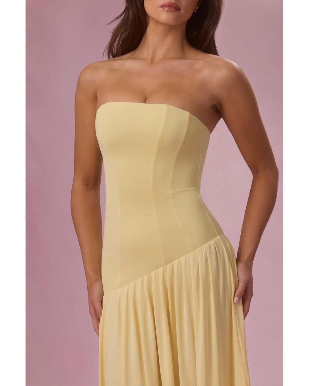 Oh Polly Yellow Jersey Strapless Gown