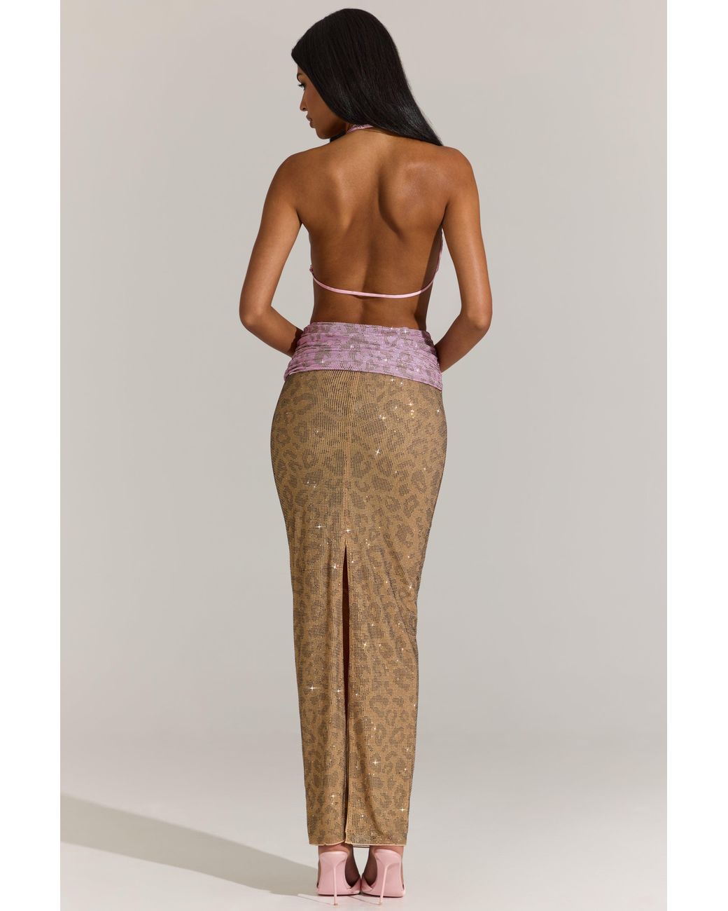 Oh Polly Pink Embellished Cut-Out Maxi Dress