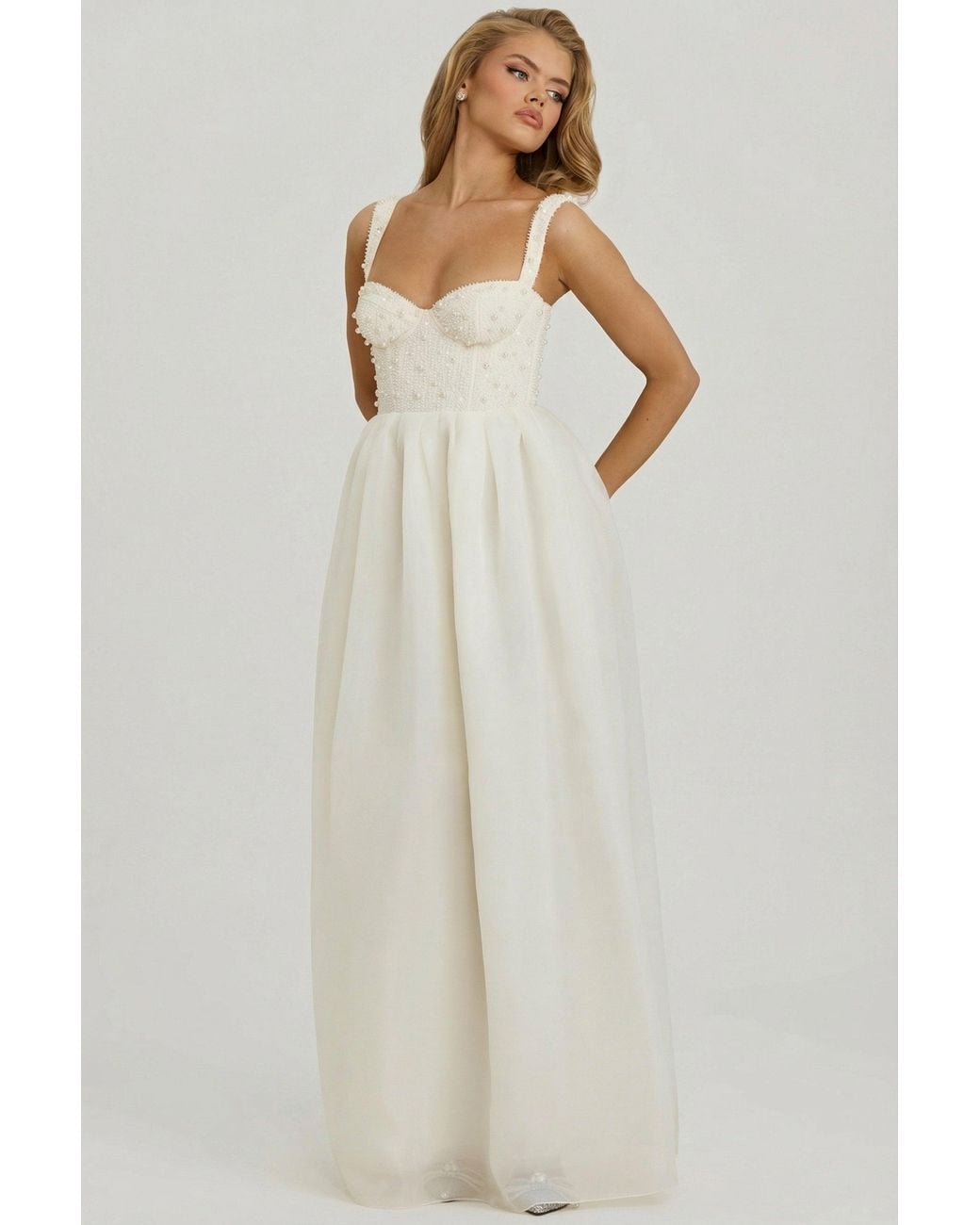 Oh Polly White Embellished Corset Gown