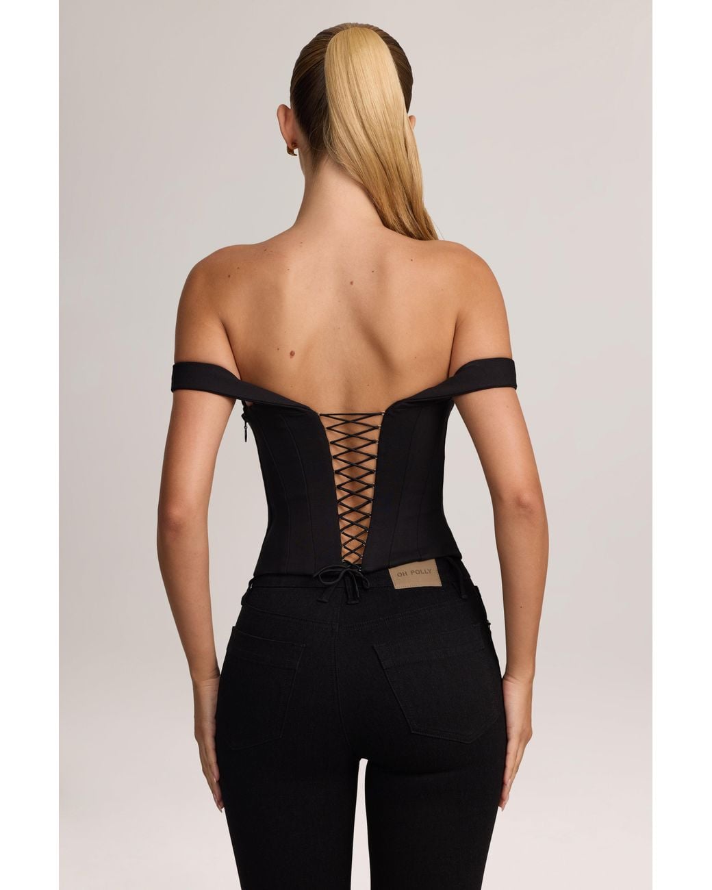 Oh Polly Black Ponte Bardot Corset Top