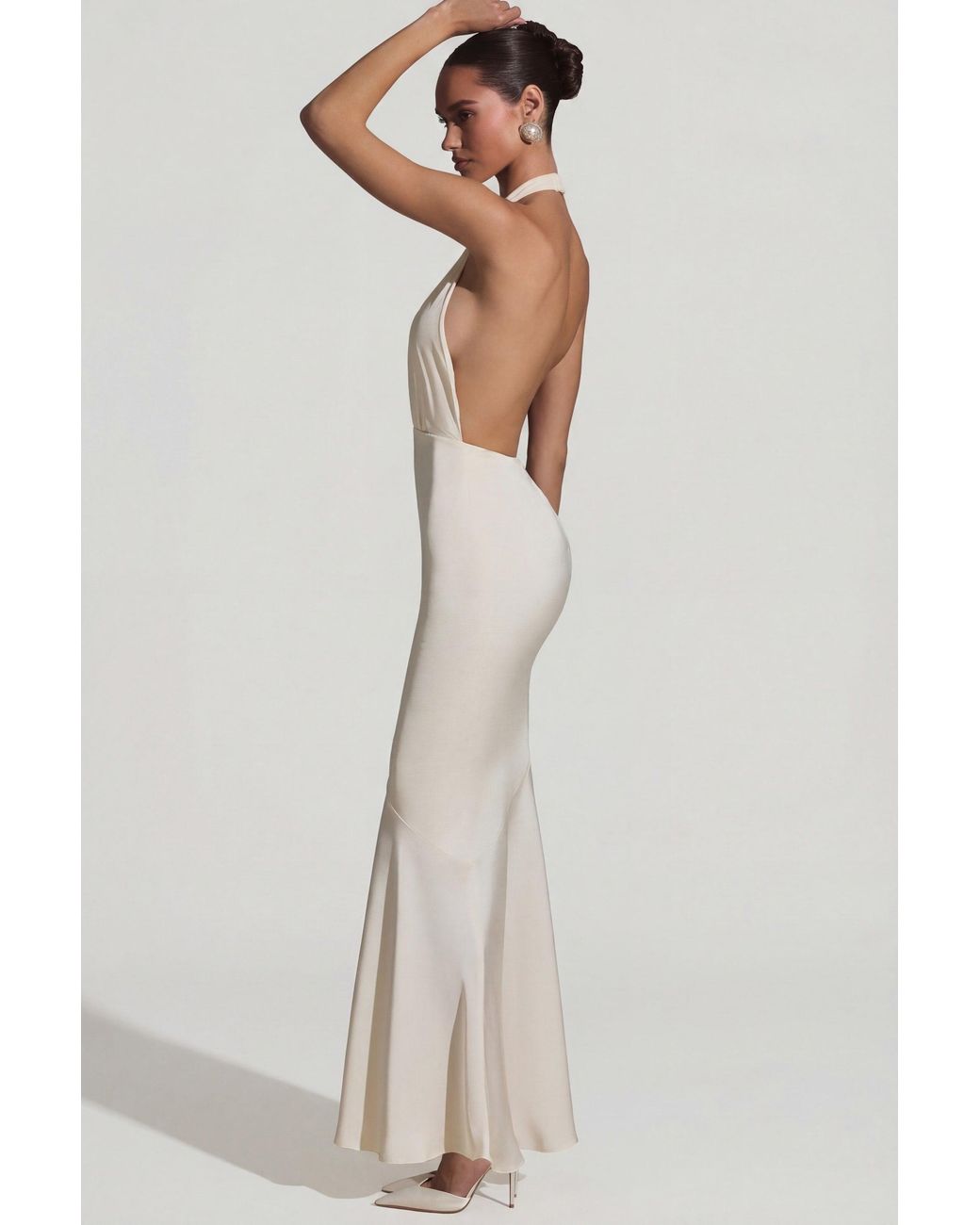 Oh Polly White Backless Halterneck Fishtail Gown