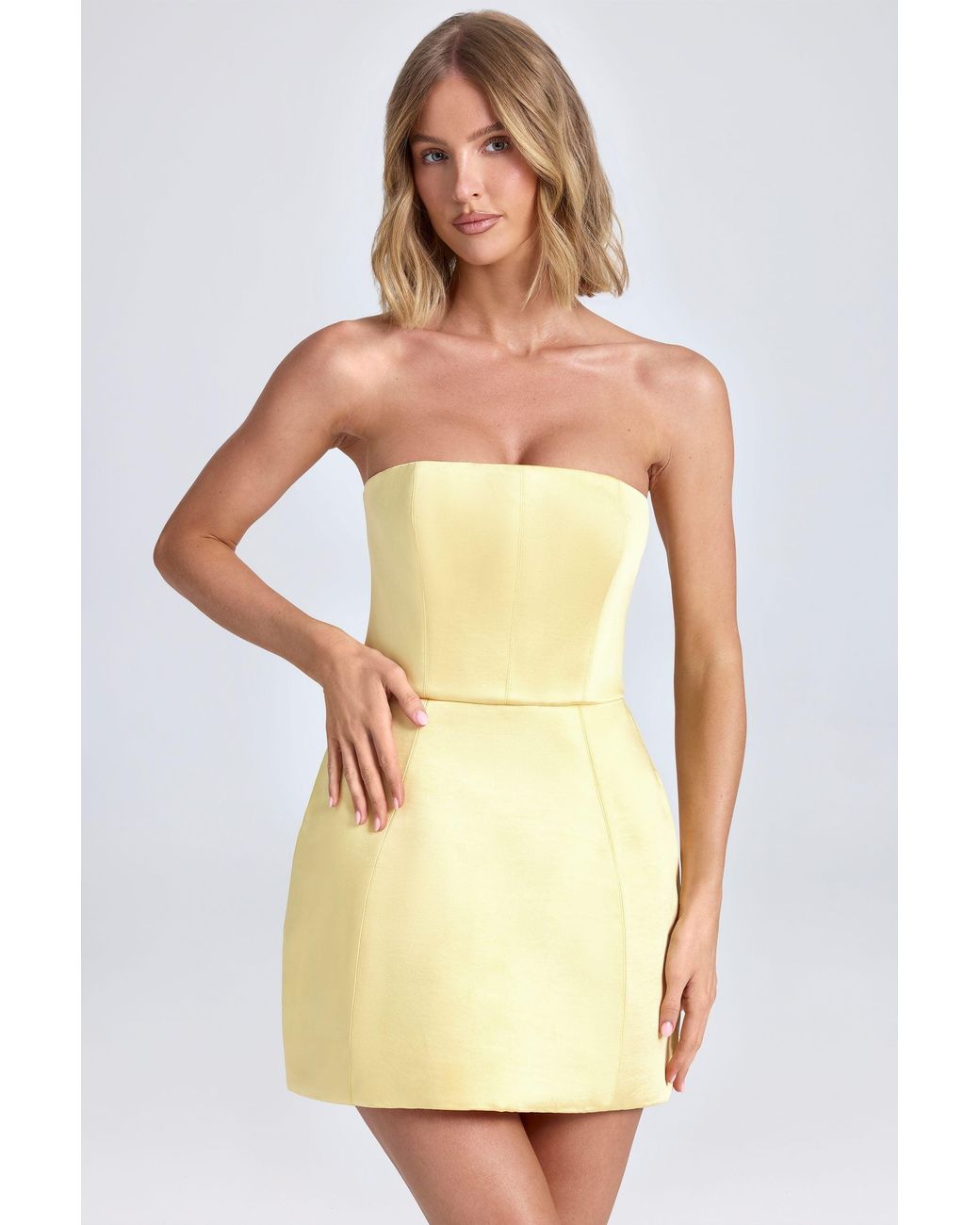 Oh Polly Yellow Bandeau Structured Tulip Mini Dress