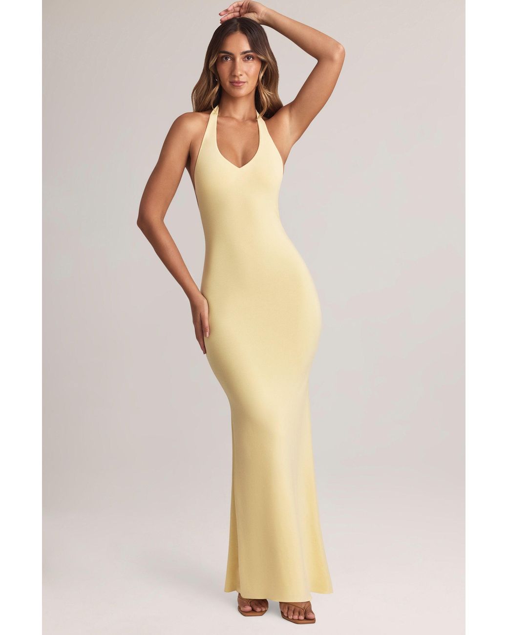 Oh Polly Natural Modal Halterneck Maxi Dress