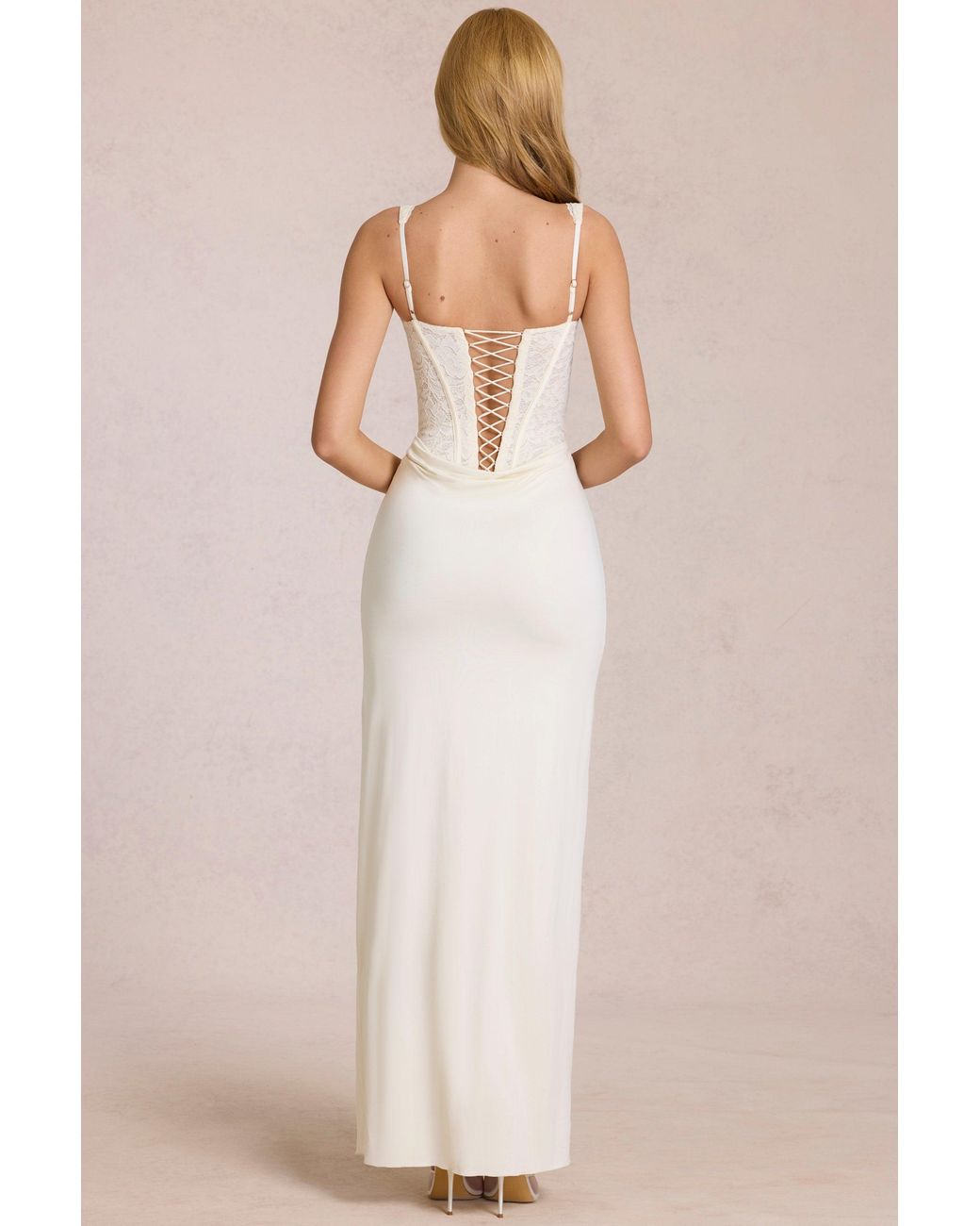 Oh Polly White Lace Corset Maxi Dress
