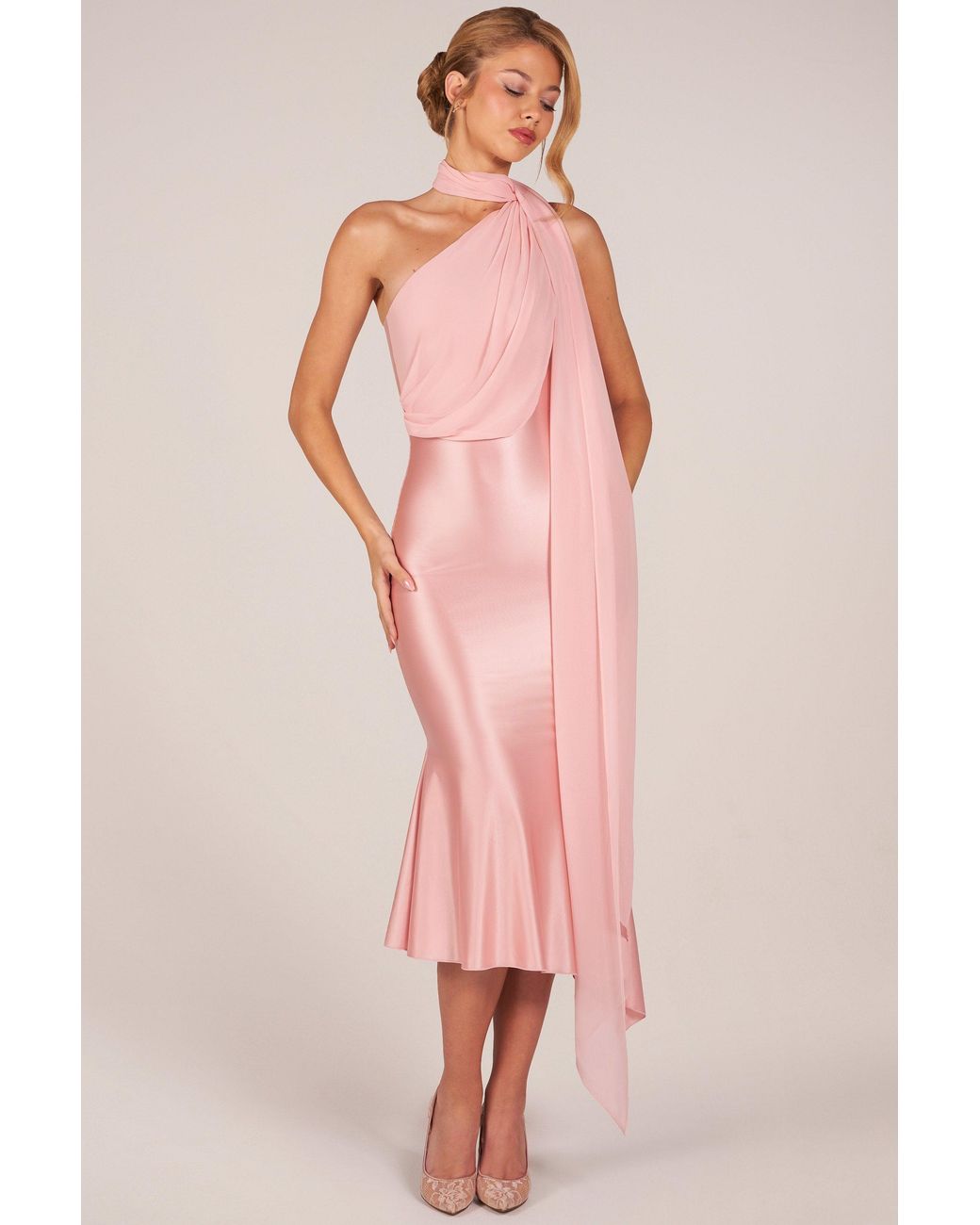 Oh Polly Pink Scarf-Detail Midaxi Dress